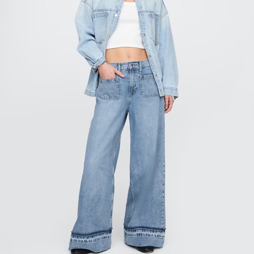 Boho Wide Leg Jeans with detail on hem. NWT